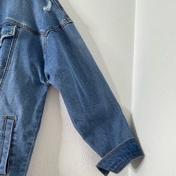 NWOT MAX JEANS BLUE DISTRESSED OVERSIZED DENIM JEAN JACKET LONG SLEEVE SMALL - Picture 6 of 14